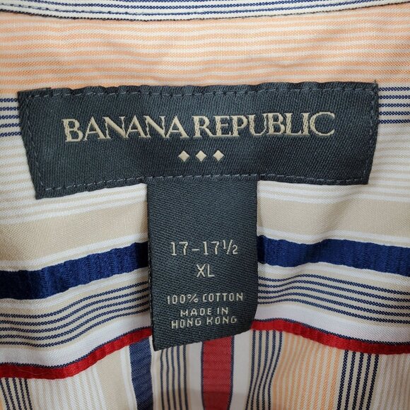 Banana Republic Orange and Red Striped Men's Collared Dress Shirt XL 17 - 17.5 - Picture 3 of 8